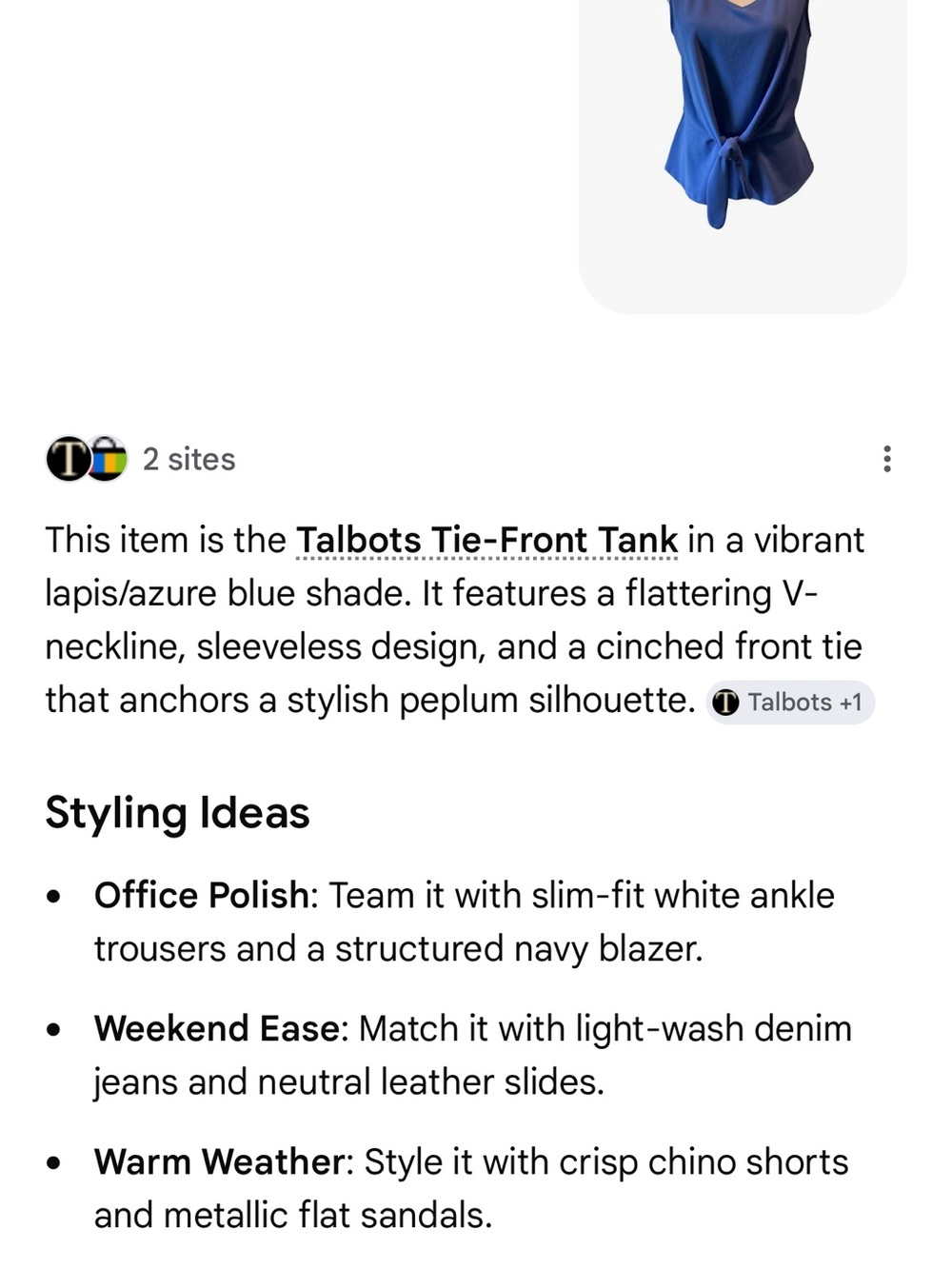 Talbots Tie Front Shell Top - Blue - Picture 10 of 11